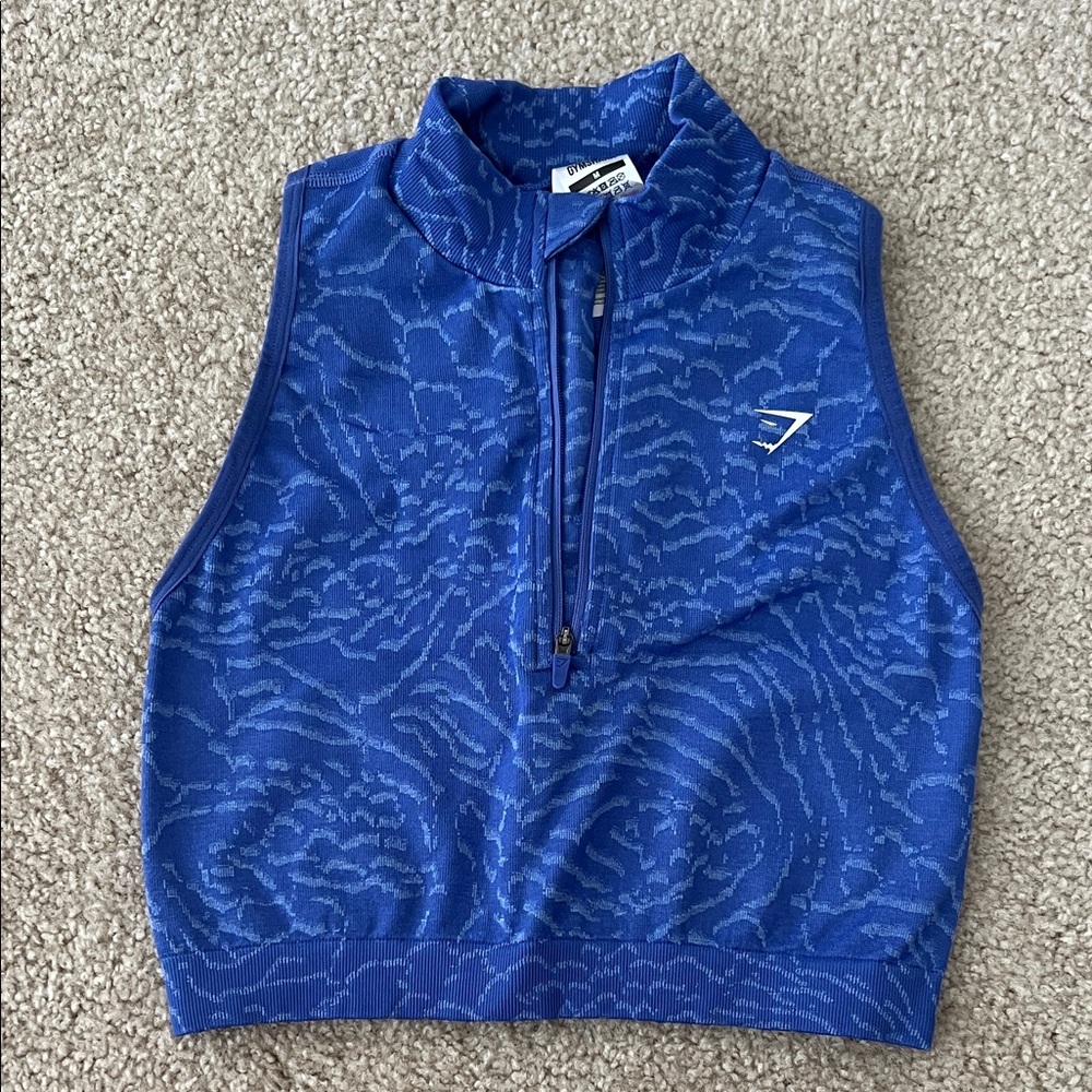 Gymshark Royal Blue Zebra-Print Half-Zip Crop Top